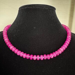 Beaded Gemstone Candy Necklace, Handmade Rose Jade Rondelle Necklace 18” New